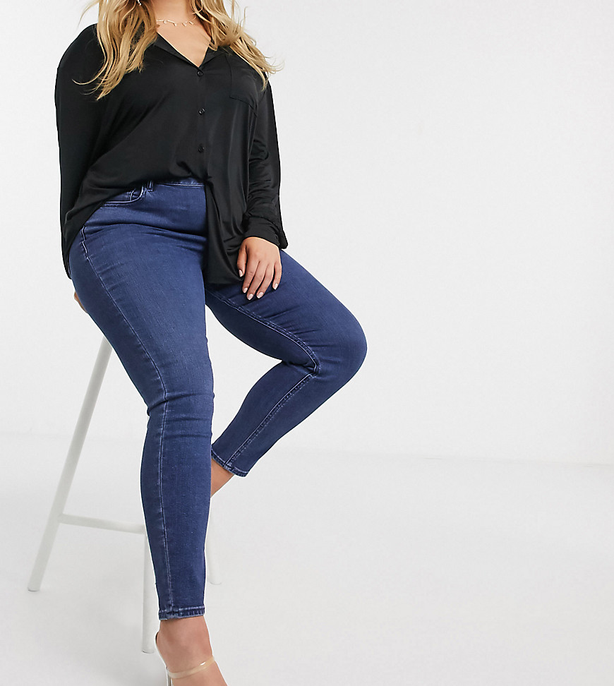 ASOS DESIGN - Curve - Ridley - Skinny jeans met hoge taille en donkerblauwe wassing
