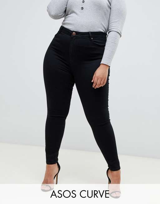 ASOS DESIGN Curve - Ridley - Skinny jeans met hoge taille in effen zwart