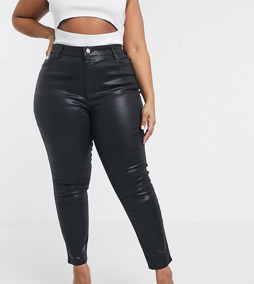 ASOS DESIGN Curve - Ridley - Skinny jeans met hoge taille in zwart met coating