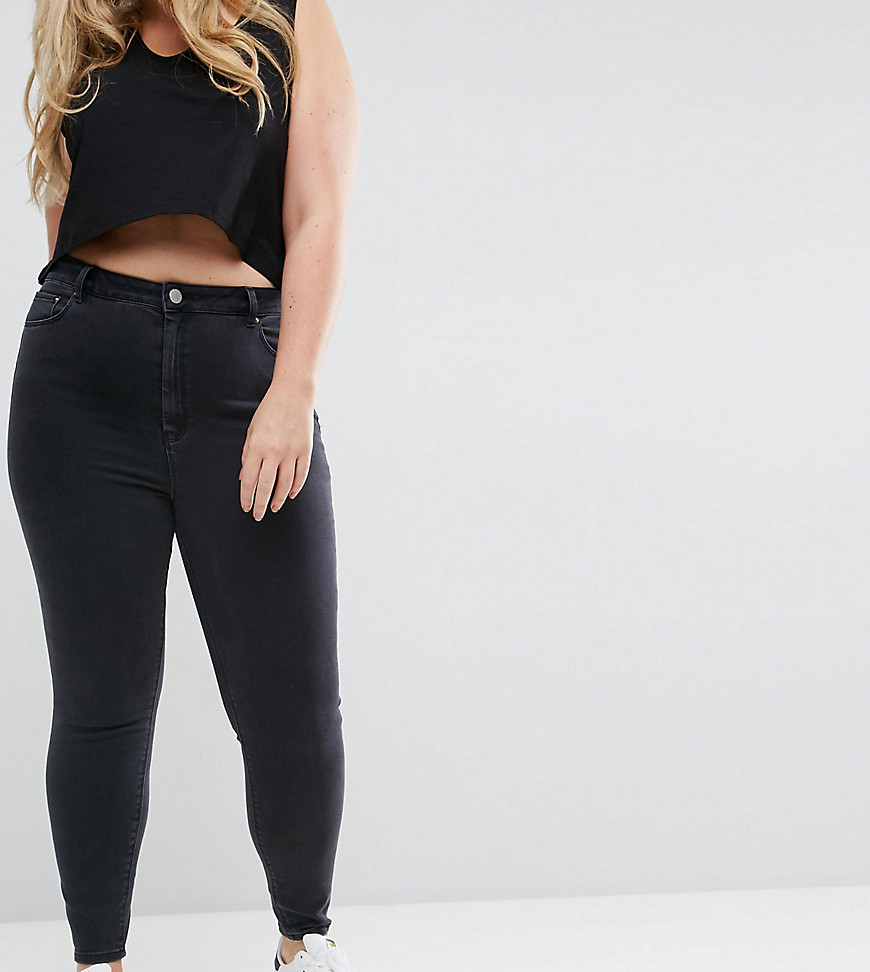 ASOS DESIGN Curve - Ridley - Skinny jeans met hoge taille in zwart met wassing