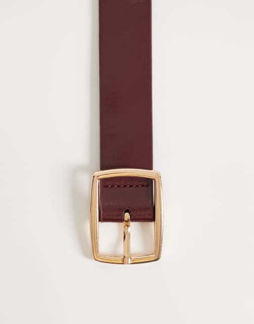ASOS DESIGN Curve - Riem met vierkante gesp in hoogglanzend bordeauxrood, 3 van 3