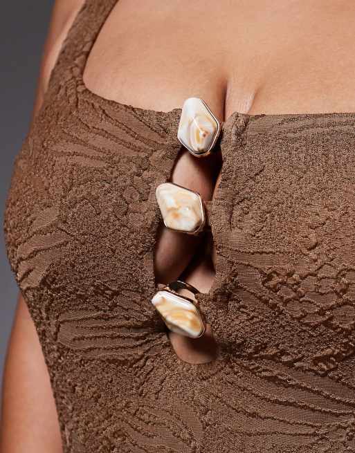 ASOS DESIGN Curve Riley Revenge square neck sculpting resin swimsuit in mocha, 4 of 4