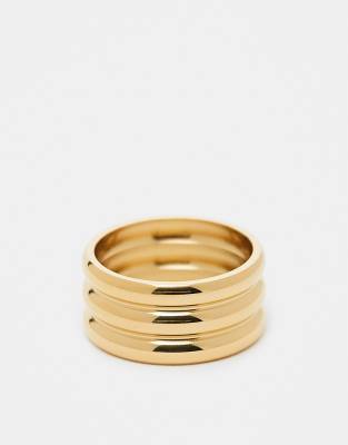 ASOS DESIGN Curve - Ring aus wasserfestem Edelstahl in Gold mit dreifach gestapeltem Design-Goldfarben