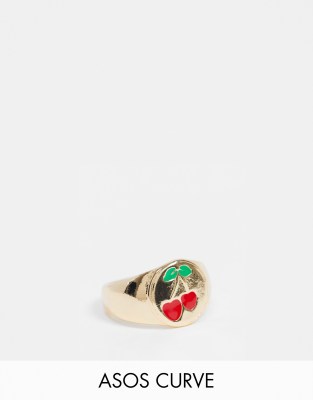 ASOS CURVE ASOS DESIGN CURVE RING IN CHERRY SOVEREIGN DESIGN IN GOLD TONE 1123