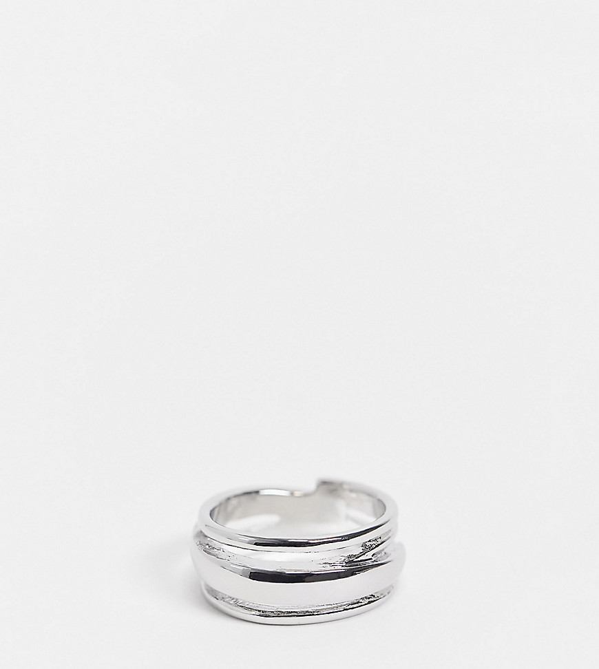 ASOS DESIGN Curve ring in chunky ribbed design in silver tone