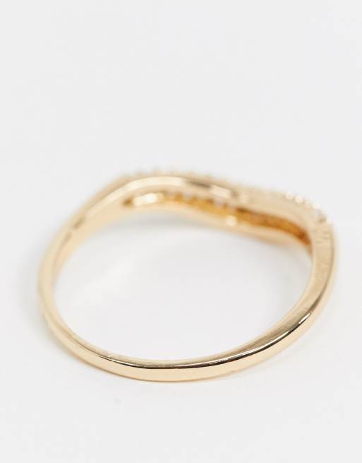 Asos Design Curve Ring In V Shape With Crystals In Gold Tone Asos