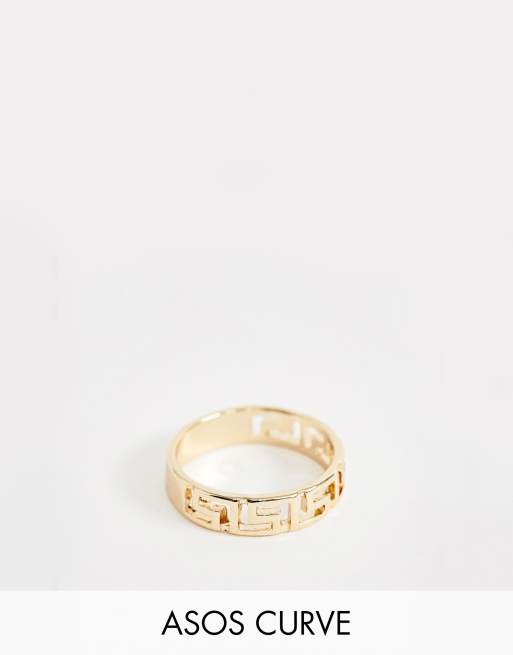 ASOS DESIGN Curve ring in vintage style logo design in gold