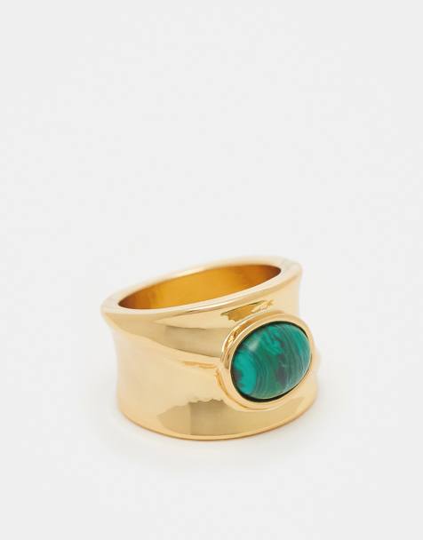 ASOS DESIGN Curve - Ring med 14 k guldbelægning med malakit-detalje - view 1