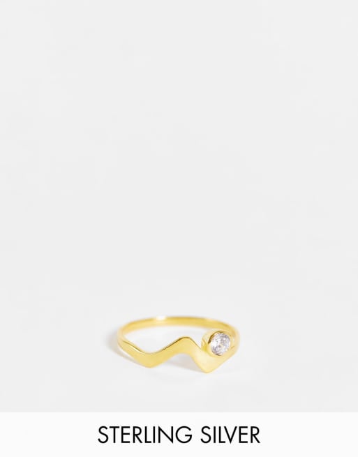ASOS DESIGN Curve - Ring med krystaludsmykket krusedulle-design i guldbelagt sterlingsølv