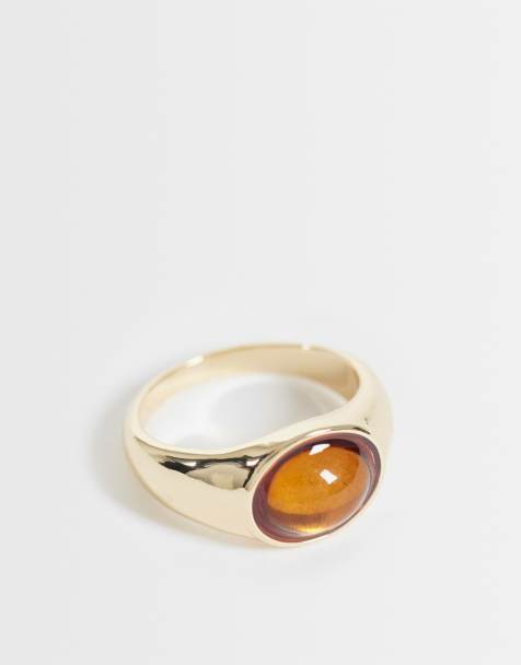 ASOS DESIGN Curve ring med ravsten i guldfarve - view 1