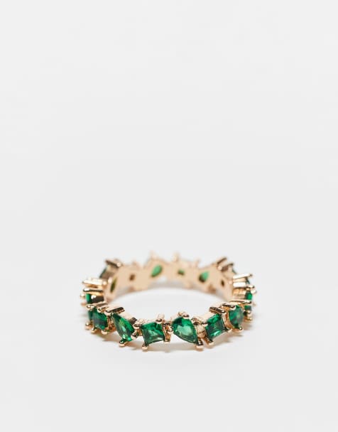 ASOS DESIGN Curve - Ring met groene kristallen in goudkleur - view 1