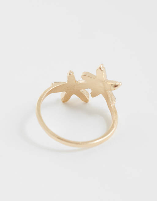 ASOS DESIGN Curve - Ring met mini-kristallen zeesterretjes in goudkleur, 2 van 3