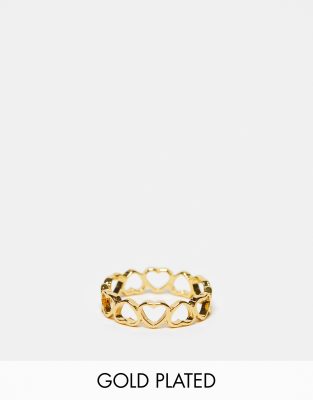 ASOS DESIGN Curve - Ring mit 14-Karat-Vergoldung in Gold mit herzförmigen Zierausschnitten-Goldfarben