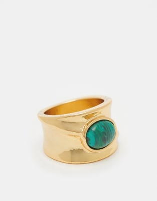 ASOS DESIGN Curve - Ring mit 14-Karat-Vergoldung und Malachit-Detail-Goldfarben