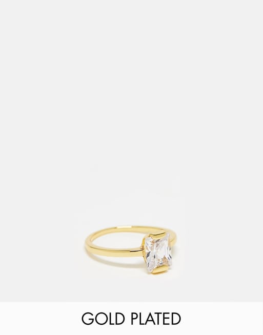 ASOS DESIGN Curve – Ring mit 14-Karat-Vergoldung und quadratischem Schmuckstein-Design