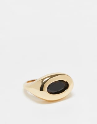 ASOS DESIGN Curve - Ring mit 14-Karat-Vergoldung und schwarzem Schmuckstein-Goldfarben