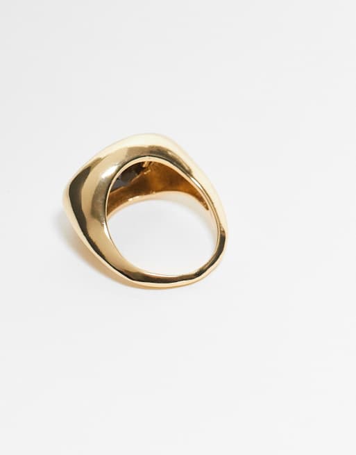 ASOS DESIGN Curve Ring mit 14 Karat Vergoldung und schwarzem Schmuckstein