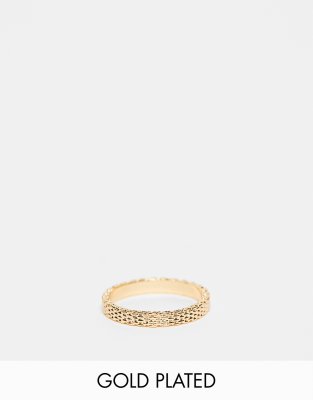 ASOS DESIGN Curve - Ring mit 14-karätiger Vergoldung und feingliedrigem Kettendetail-Goldfarben