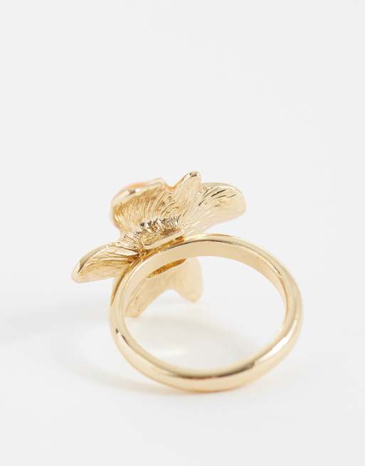ASOS DESIGN Curve Ring mit Blumenmotiv in leuchtendem Orange, 2 von 3