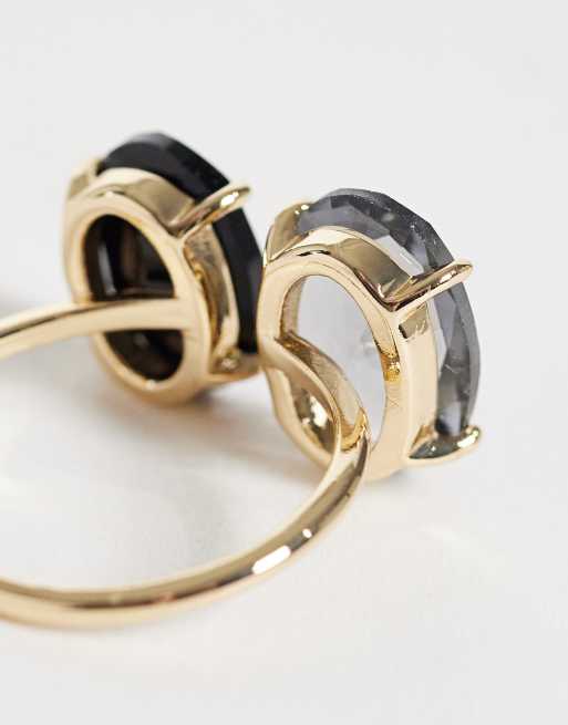 ASOS DESIGN Curve Ring mit doppelter Steinfassung in Goldoptik, 2 von 3