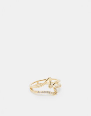 ASOS DESIGN Curve - Ring mit Zirkonia-Schmucksteinen und Schnörkel-Design-Goldfarben