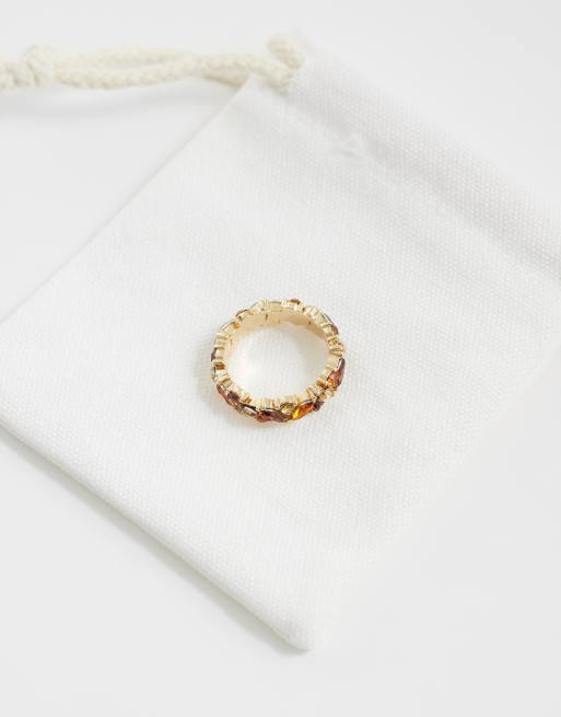 ASOS DESIGN Curve ring with amber resin in gold tone with gift bag, 3 of 3