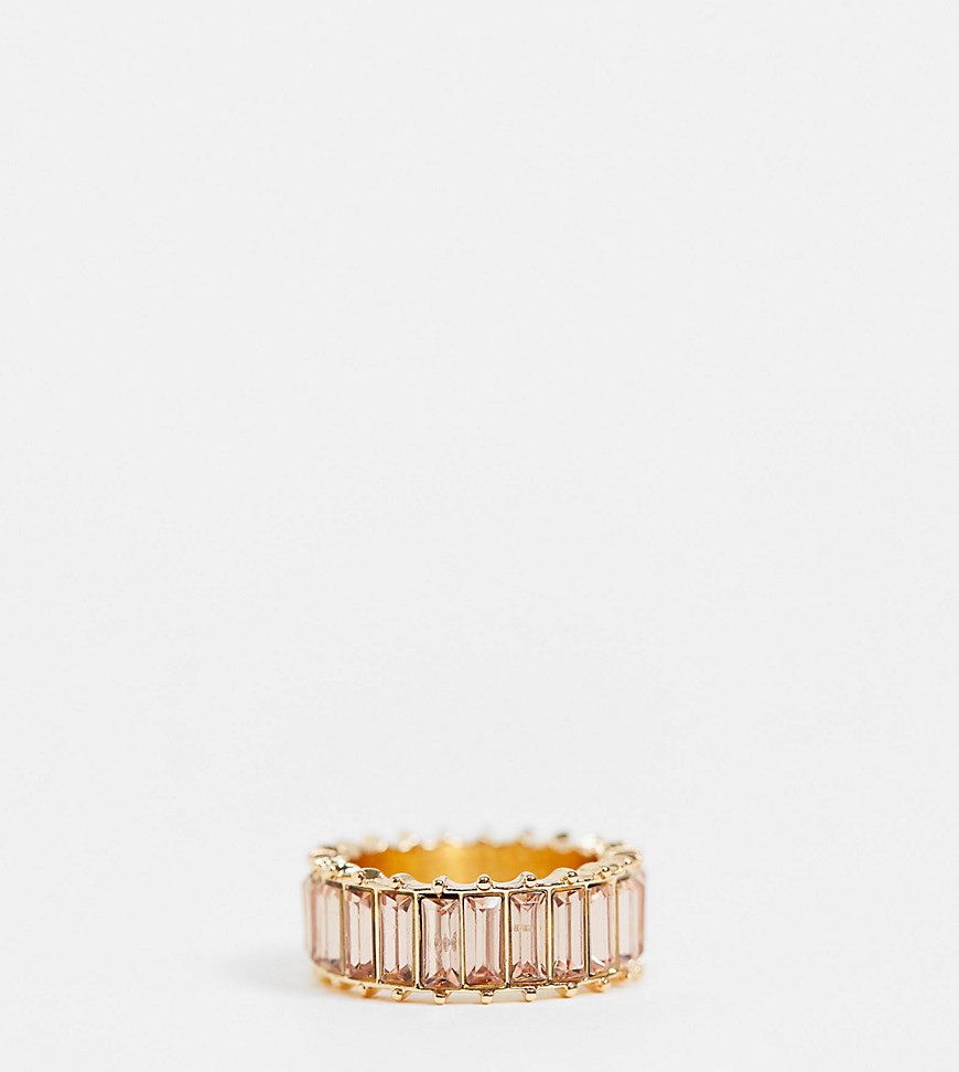 ASOS DESIGN Curve ring with baguette stones in gold tone