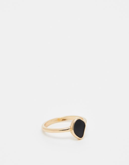 ASOS DESIGN Curve ring with black enamel detail in gold tone