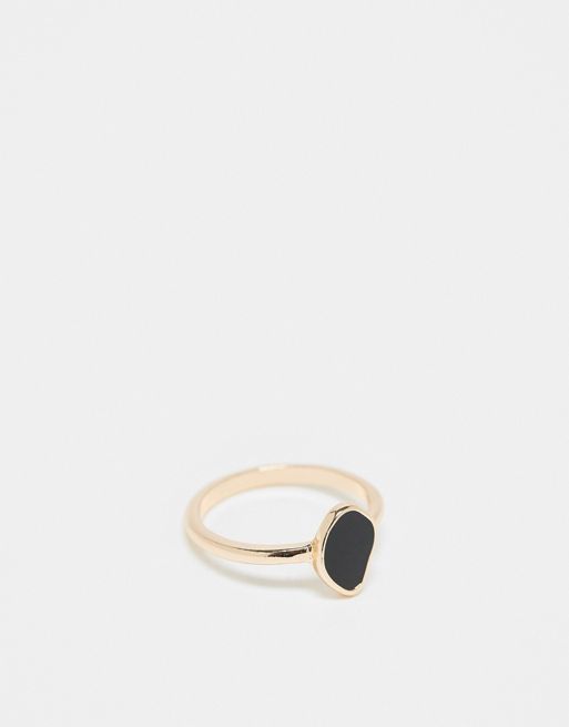  ASOS DESIGN Curve ring with black enamel detail in gold tone