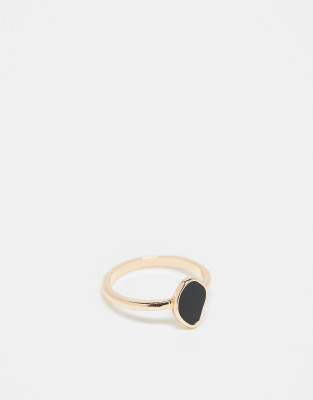  ASOS DESIGN Curve ring with black enamel detail in gold tone