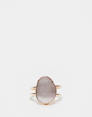 ASOS DESIGN Curve ring with cat eye real semi precious stone in gold tone