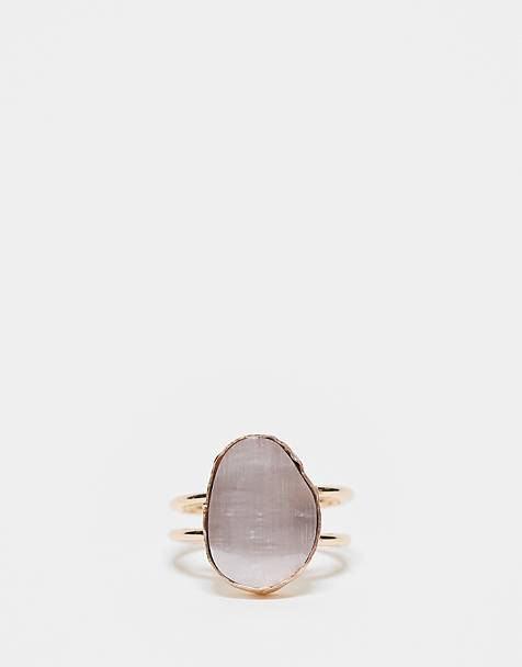 ASOS DESIGN Curve ring with cat eye real semi precious stone in gold tone - GOLD