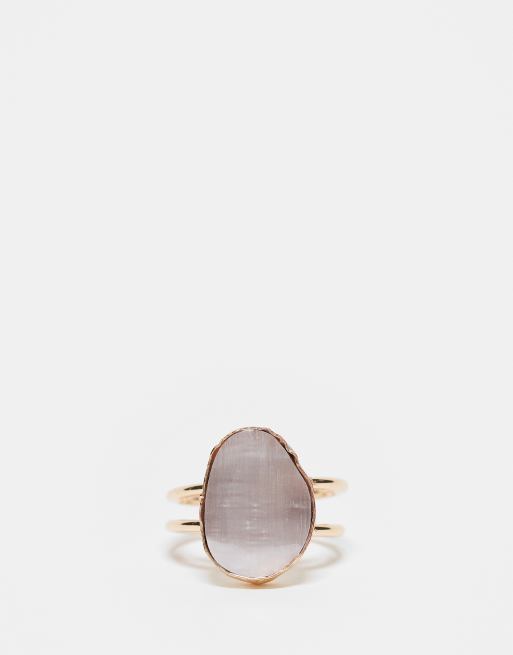 FhyzicsShops DESIGN Curve ring with vasto cat eye real semi precious stone in gold tone