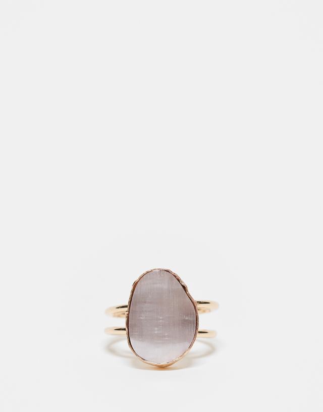 ASOS Curve - ASOS DESIGN Curve ring with cat eye real semi precious stone in gold tone