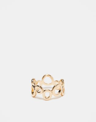 Asos Design Curve Ring With Circle Design In Gold Tone
