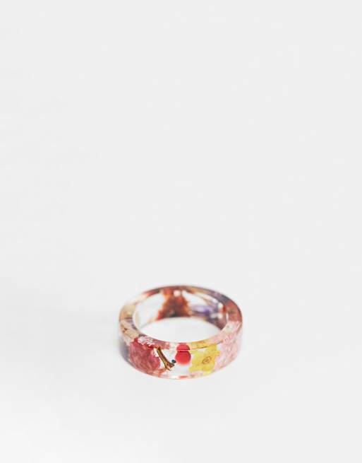 ASOS DESIGN Ring With Colorful Flowers In Clear Plastic Resin atelier