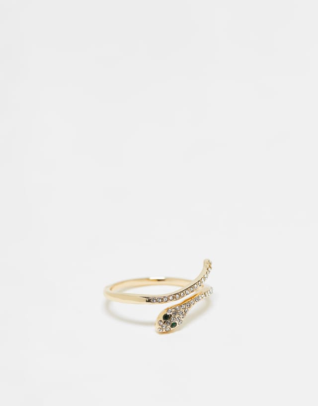 ASOS DESIGN Curve ring with crystal snake design in gold tone