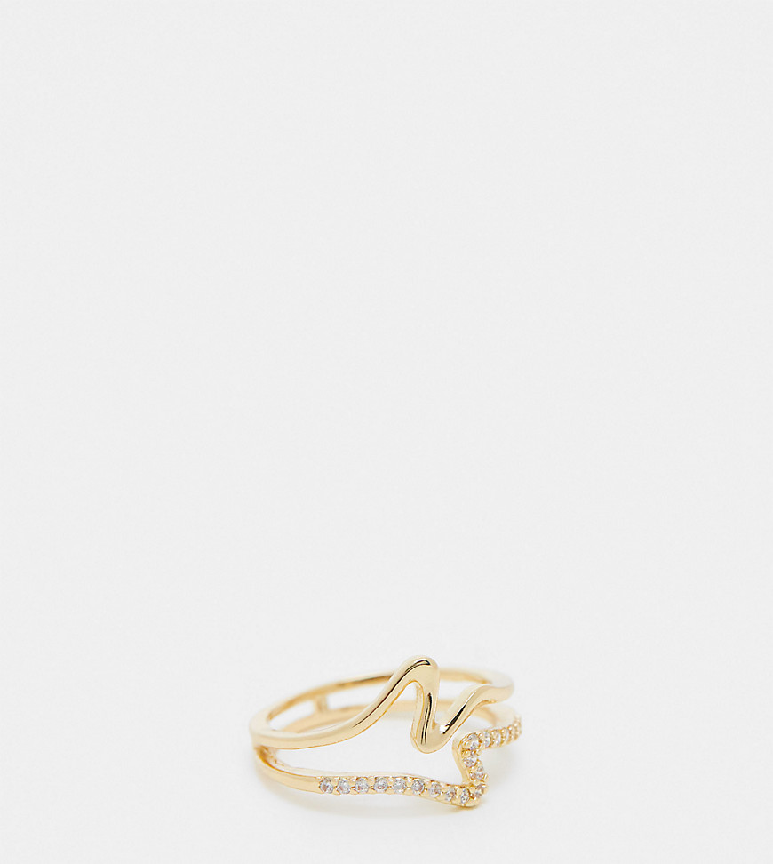 ASOS DESIGN Curve ring with cubic zirconia and squiggle design - GOLD