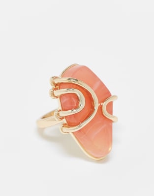 ASOS DESIGN Curve ring with faux semi precious pink stone in gold tone