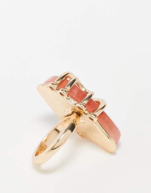 ASOS DESIGN Curve ring with faux semi precious pink stone in gold tone, 3 of 3