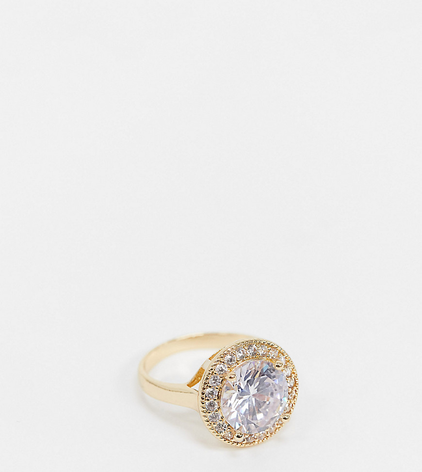 ASOS DESIGN Curve ring with large crystal stone in gold tone