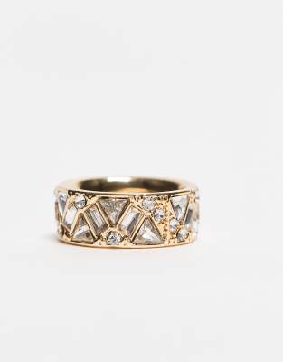 ASOS DESIGN Curve ring with mixed crystal detail in gold tone