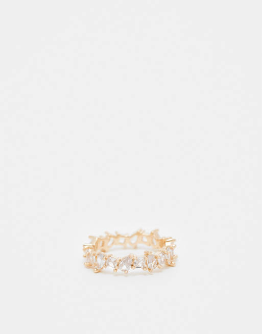 ASOS DESIGN Curve ring with mixed shape cubic zirconia crystals in gold tone