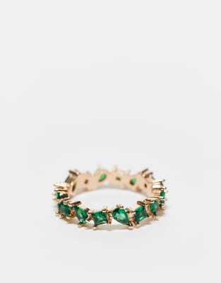 Asos Design Curve Ring With Mixed Shape Emerald Crystal In Gold Tone