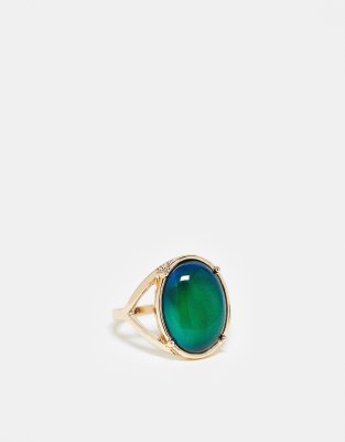  ASOS DESIGN Curve ring with moodstone in gold tone