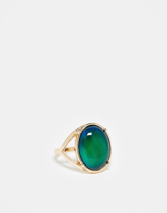 ASOS Curve - ASOS DESIGN Curve ring with moodstone in gold tone