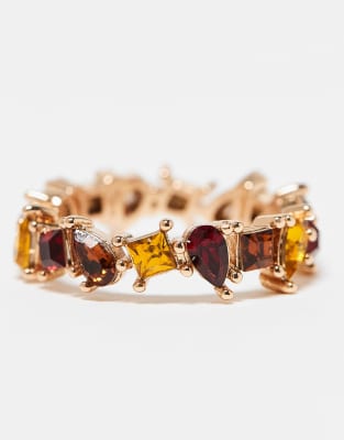Asos Curve Asos Design Curve Ring With Multi-colored Crystals In Gold