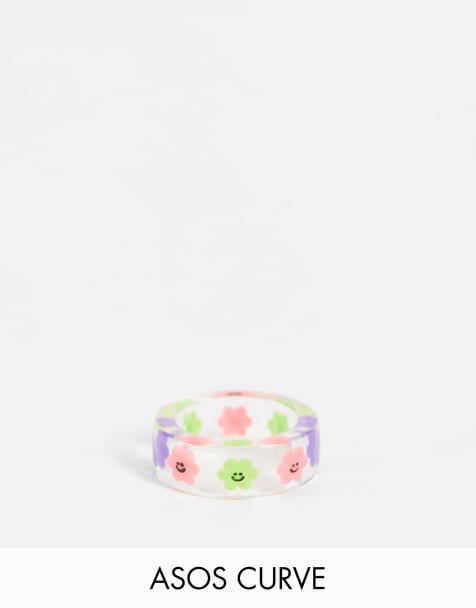 ASOS DESIGN Curve ring with novelty flowers in clear plastic - view 1
