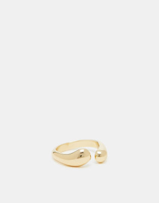 Asos Design Curve Ring With Open Melt Design In Gold Tone