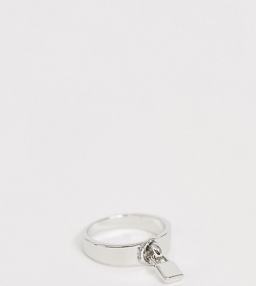 ASOS DESIGN Curve ring with padlock in silver tone